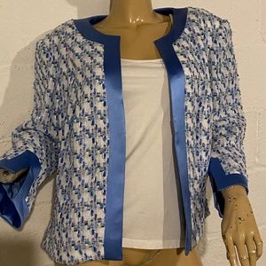 Dara Lamb White and Blue Blazer Jacket with Tweed Pattern